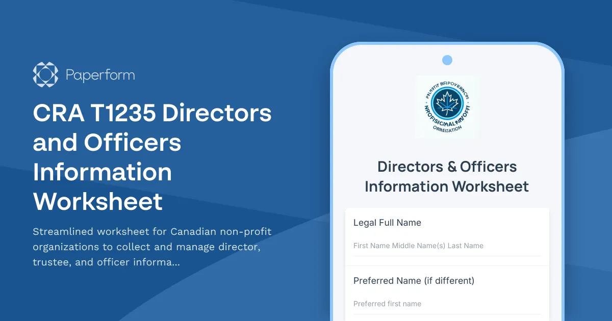 CRA T1235 Directors and Officers Information Worksheet