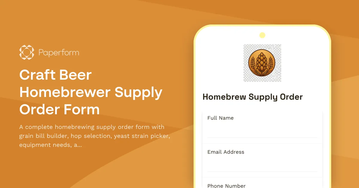 Craft Beer Homebrewer Supply Order Form