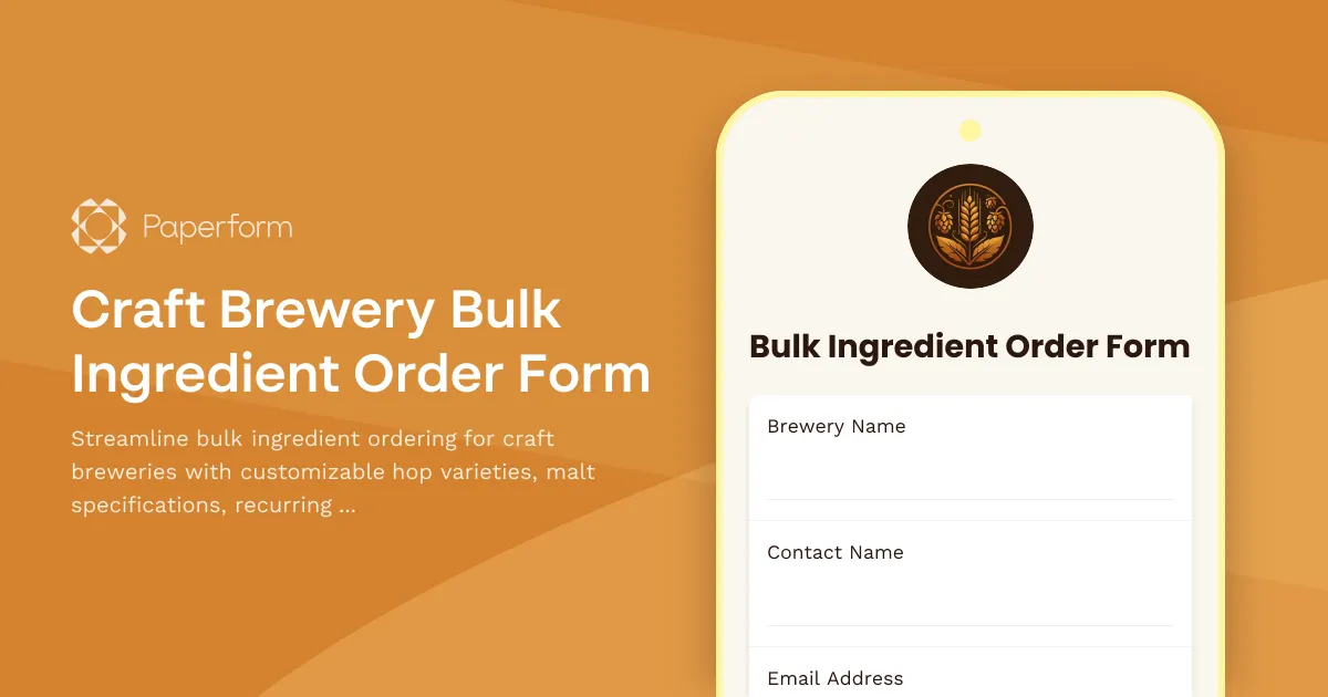 Craft Brewery Bulk Ingredient Order Form