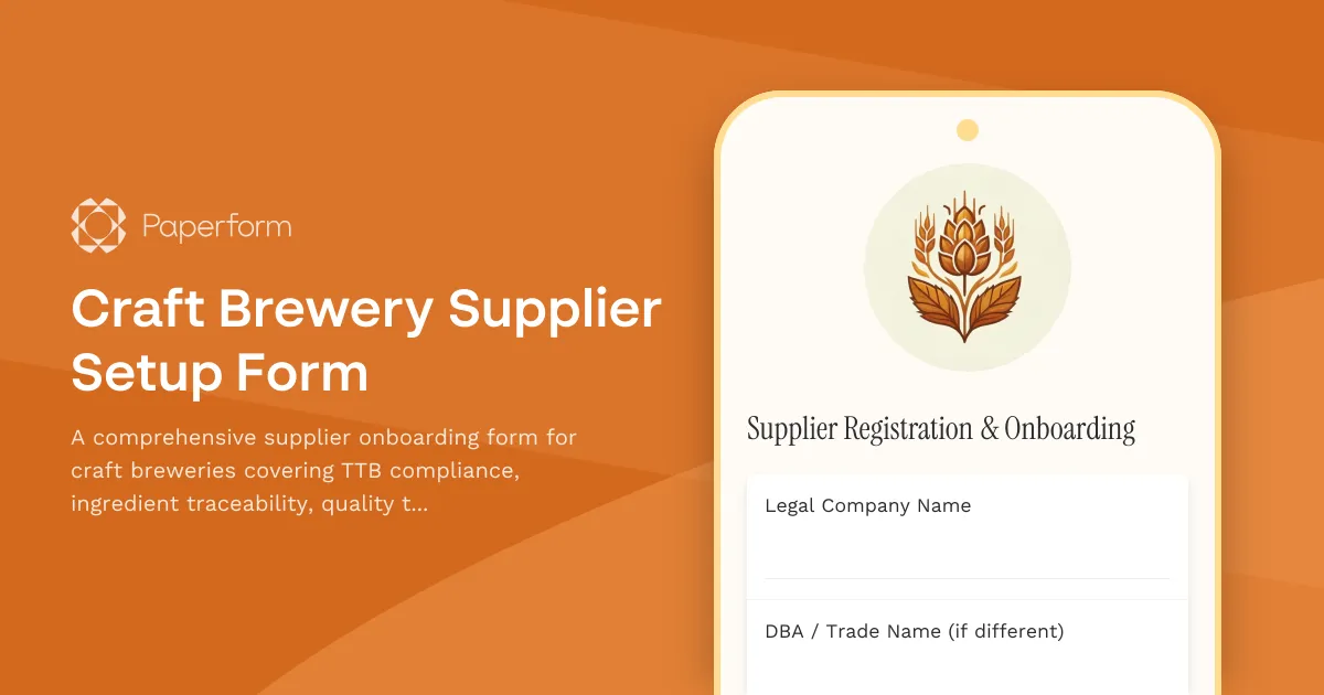 Craft Brewery Supplier Setup Form