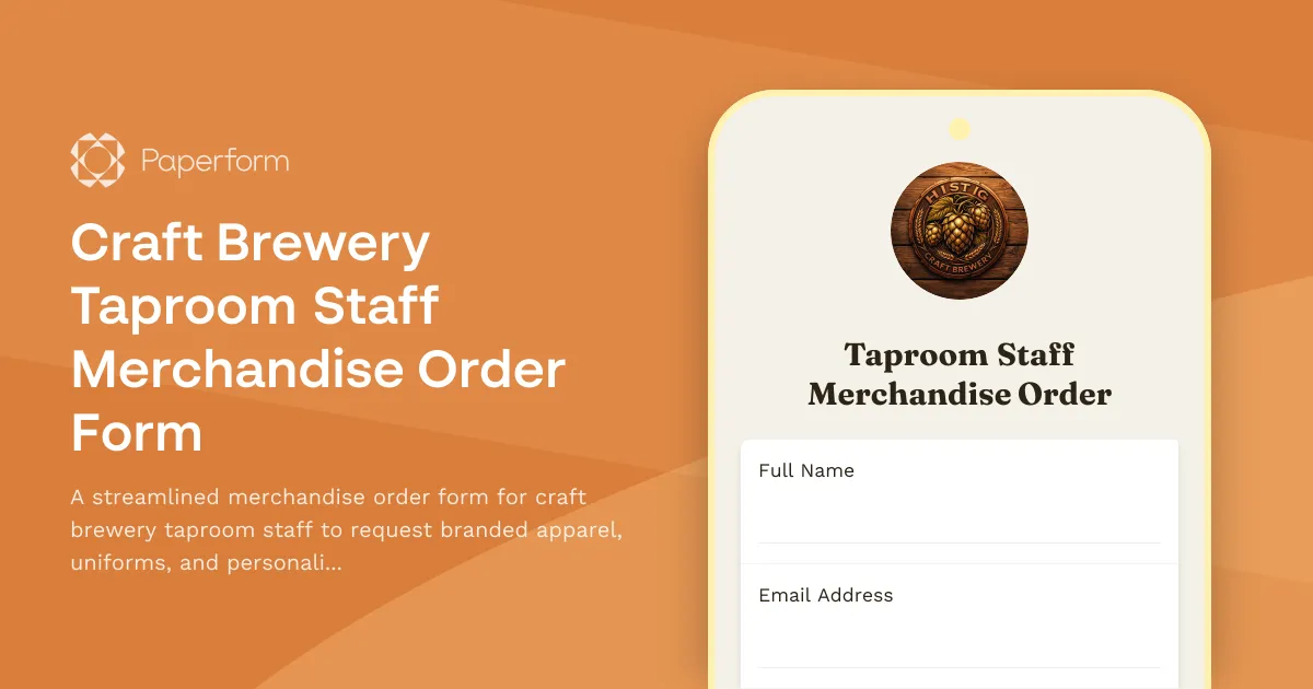 Craft Brewery Taproom Staff Merchandise Order Form