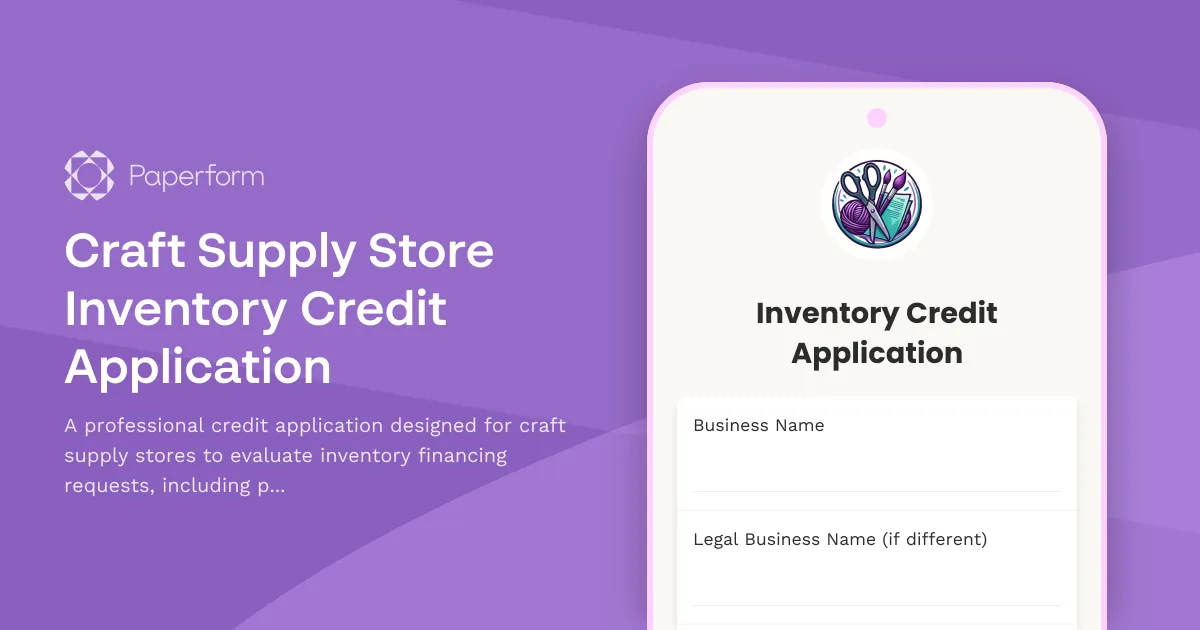 Craft Supply Store Inventory Credit Application
