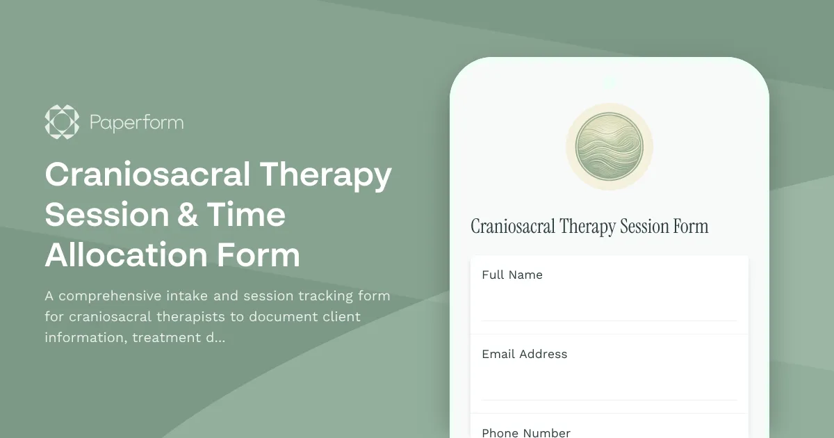 Craniosacral Therapy Session & Time Allocation Form