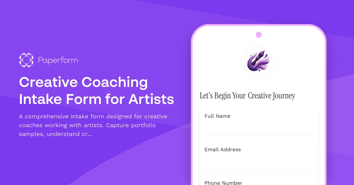 Creative Coaching Intake Form for Artists