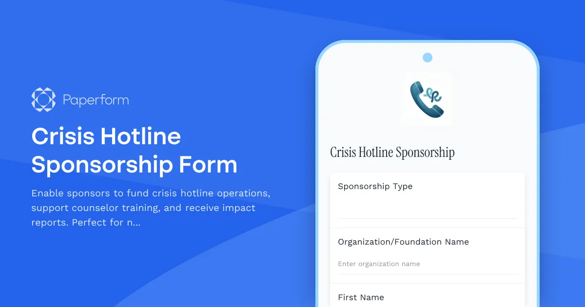 Crisis Hotline Sponsorship Form