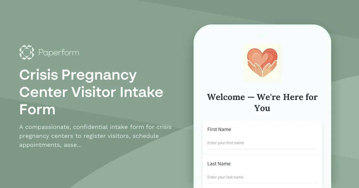 Crisis Pregnancy Center Visitor Intake Form