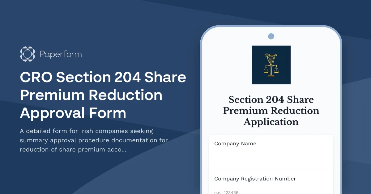CRO Section 204 Share Premium Reduction Approval Form