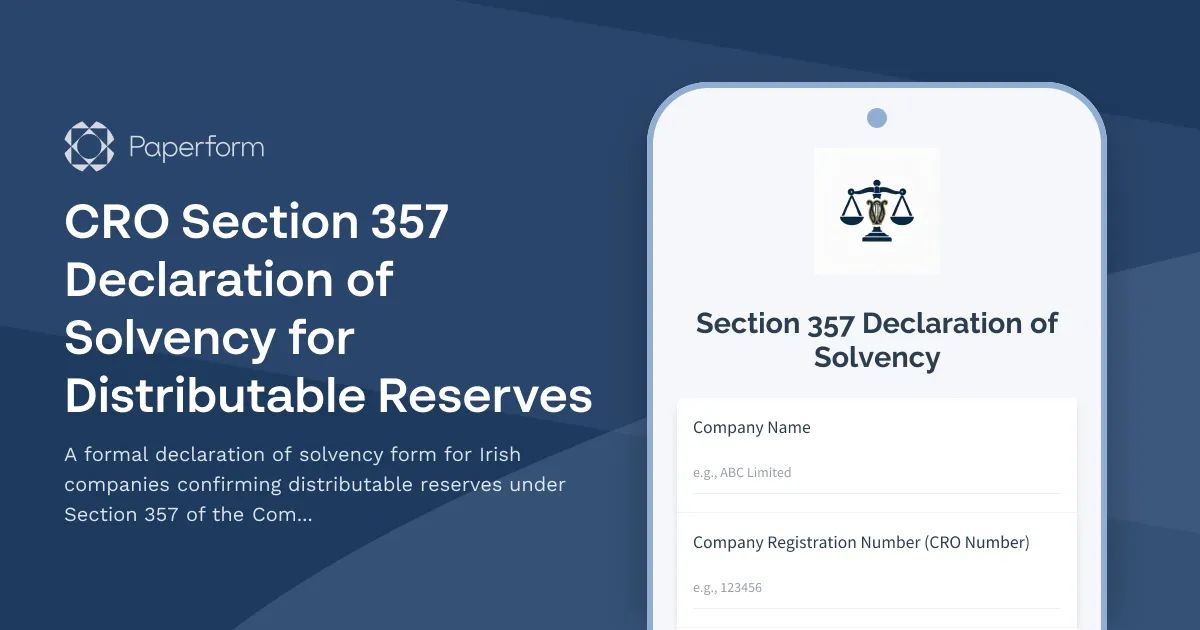 CRO Section 357 Declaration of Solvency for Distributable Reserves