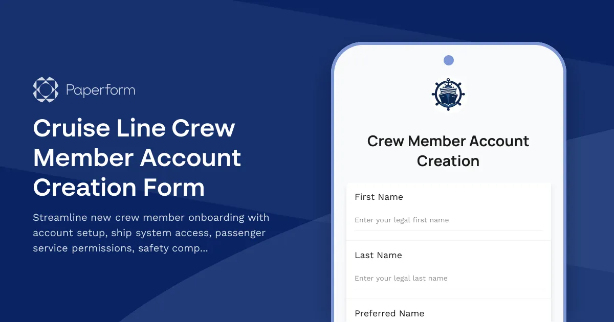 Cruise Line Crew Member Account Creation Form