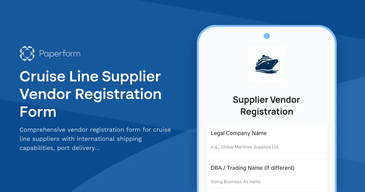 Cruise Line Supplier Vendor Registration Form