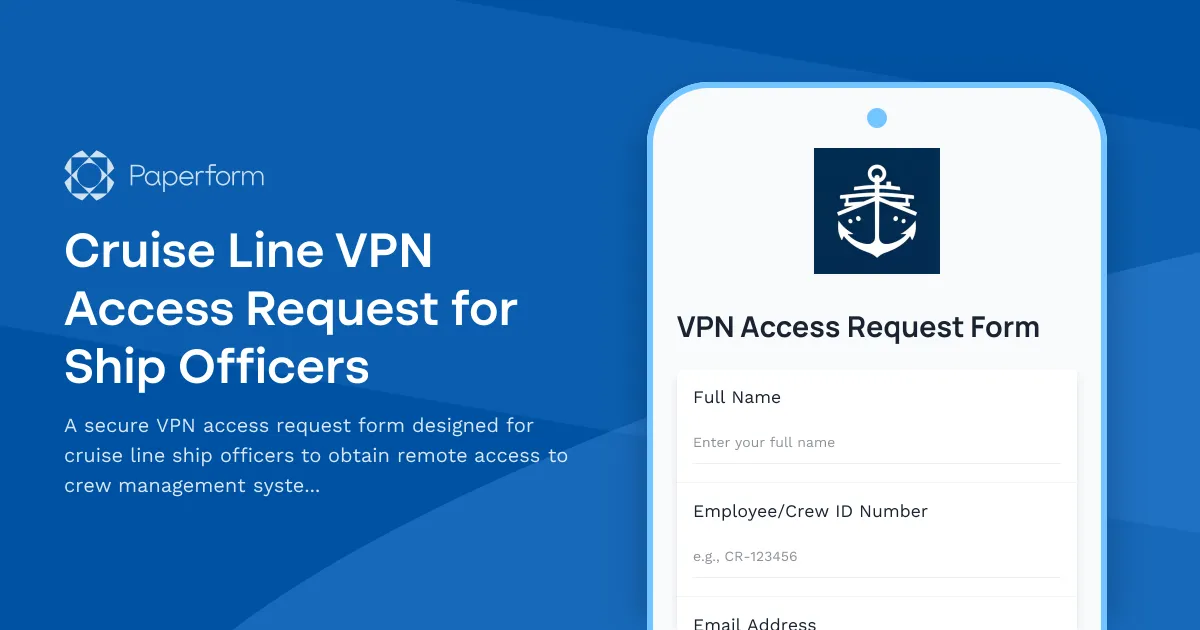 Cruise Line VPN Access Request for Ship Officers