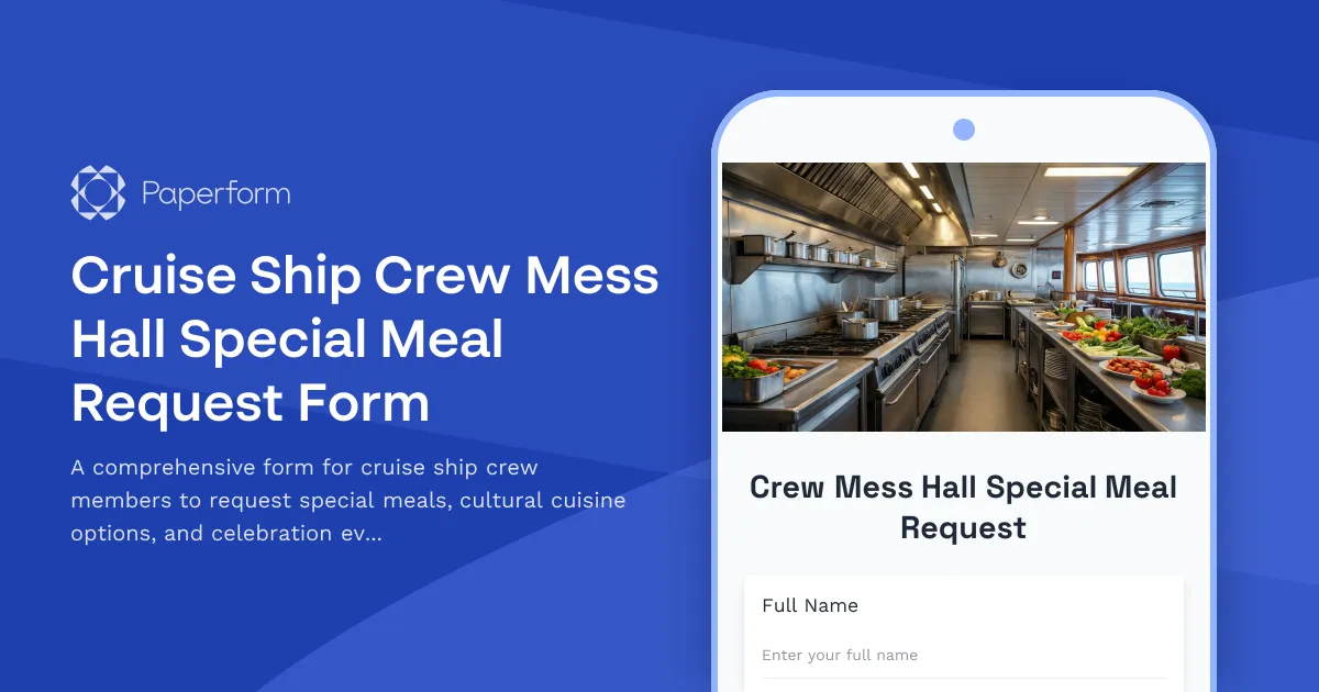 Cruise Ship Crew Mess Hall Special Meal Request Form