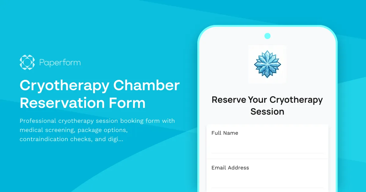Cryotherapy Chamber Reservation Form