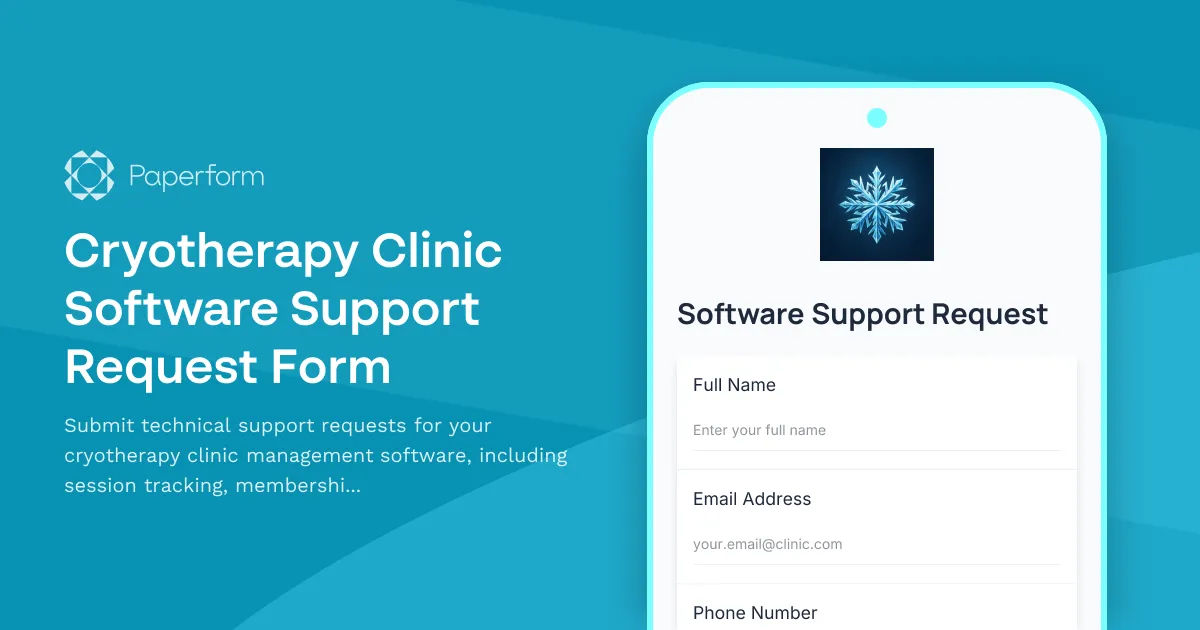 Cryotherapy Clinic Software Support Request Form