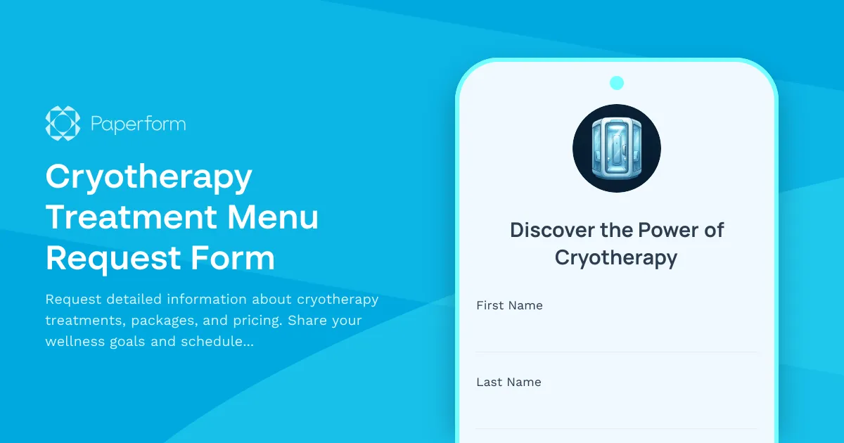 Cryotherapy Treatment Menu Request Form