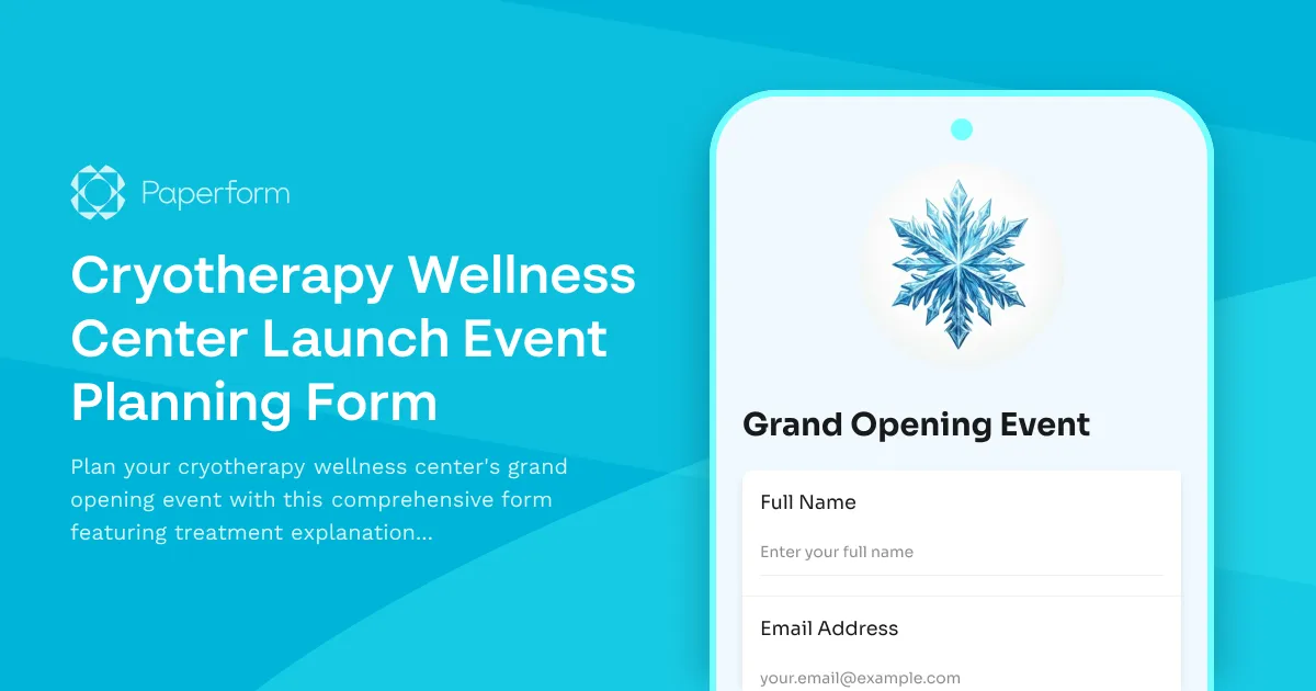Cryotherapy Wellness Center Launch Event Planning Form