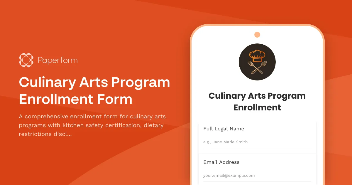 Culinary Arts Program Enrollment Form