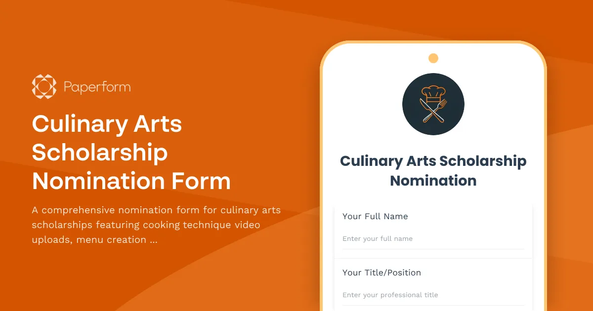 Culinary Arts Scholarship Nomination Form