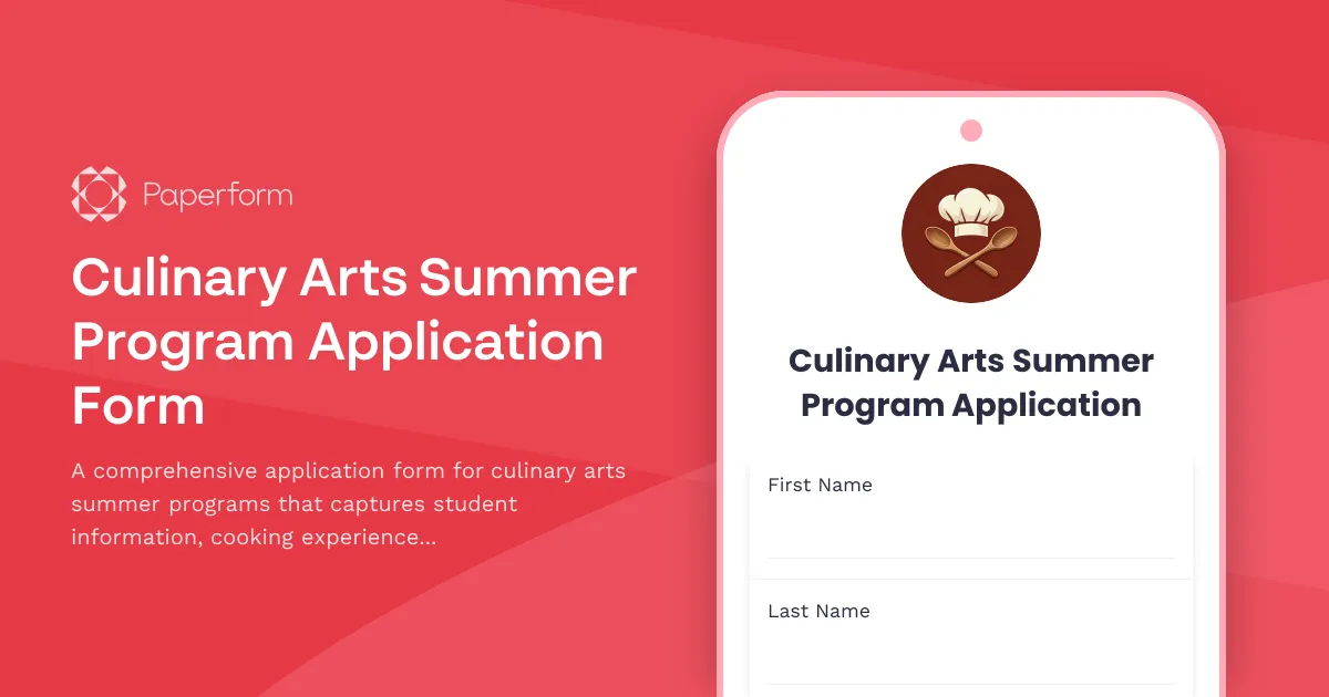 Culinary Arts Summer Program Application Form