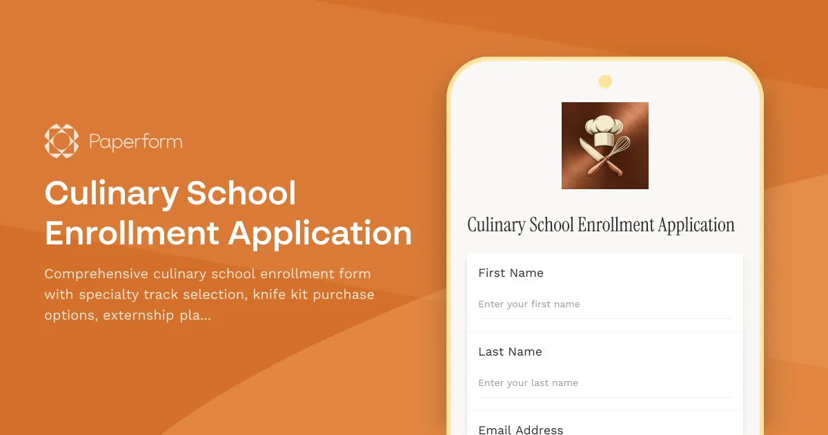 Culinary School Enrollment Application