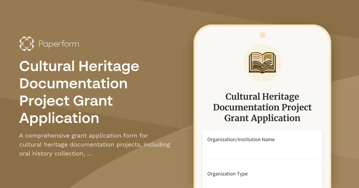Cultural Heritage Documentation Project Grant Application