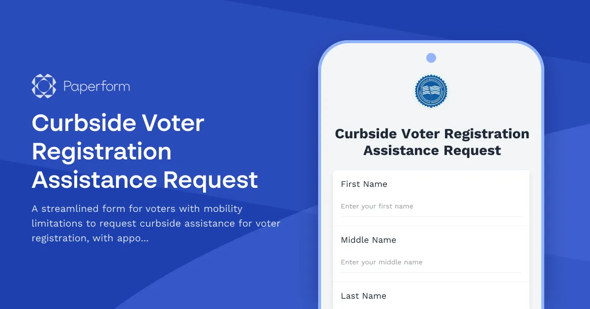 Curbside Voter Registration Assistance Request