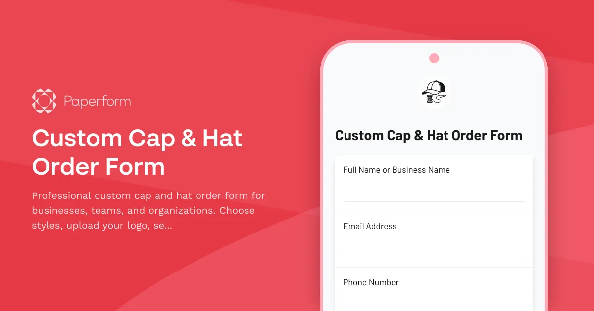 Custom Cap & Hat Order Form