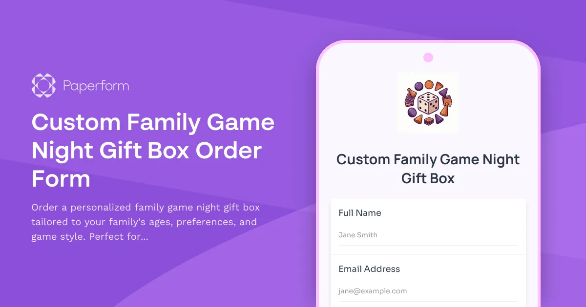 Custom Family Game Night Gift Box Order Form