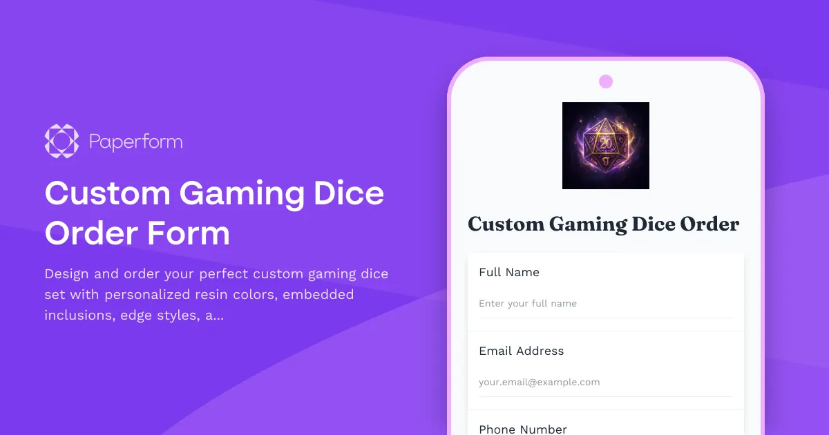 Custom Gaming Dice Order Form