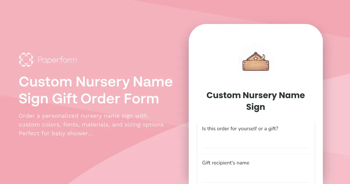 Custom Nursery Name Sign Gift Order Form