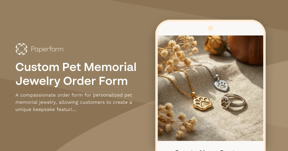 Custom Pet Memorial Jewelry Order Form