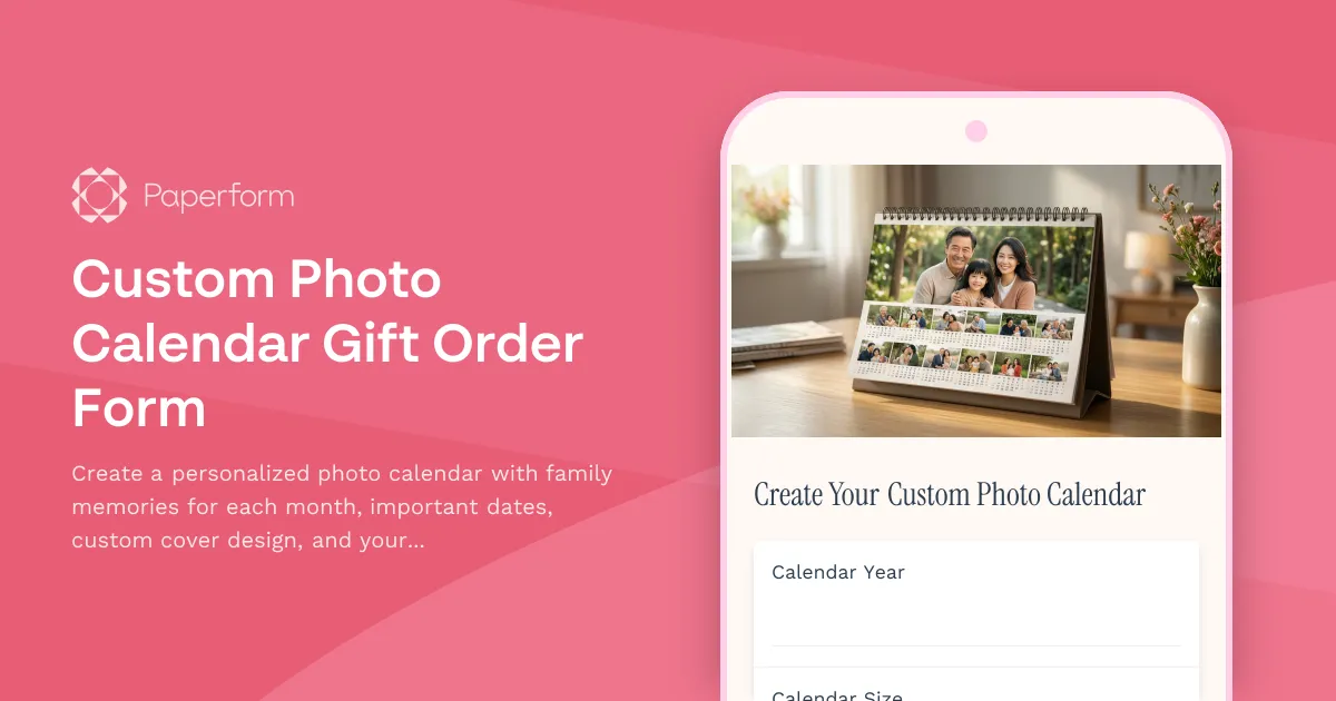 Custom Photo Calendar Gift Order Form