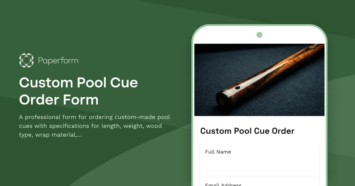 Custom Pool Cue Order Form