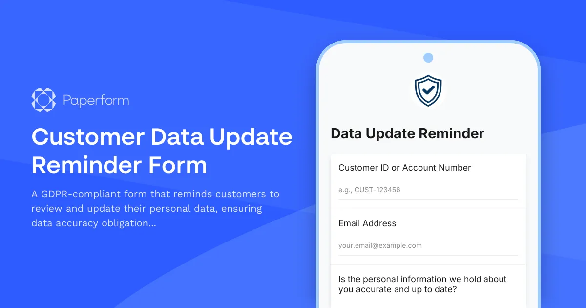 Customer Data Update Reminder Form