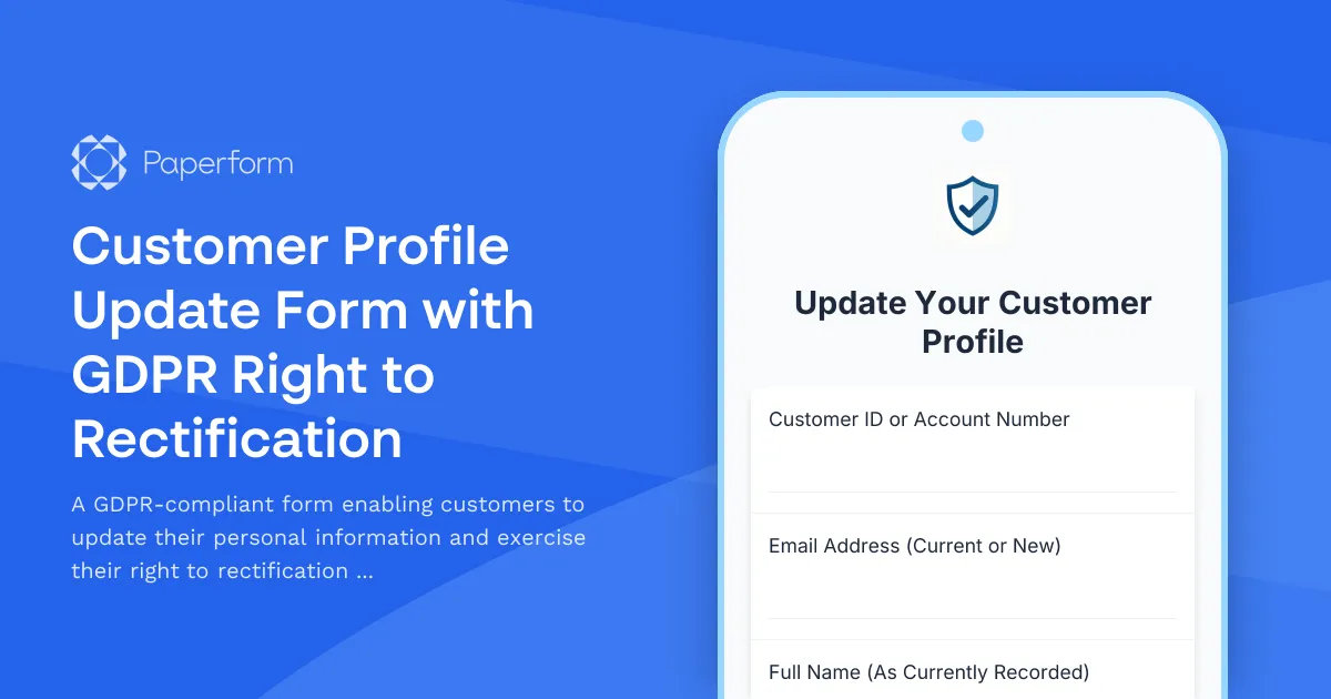Customer Profile Update Form with GDPR Right to Rectification