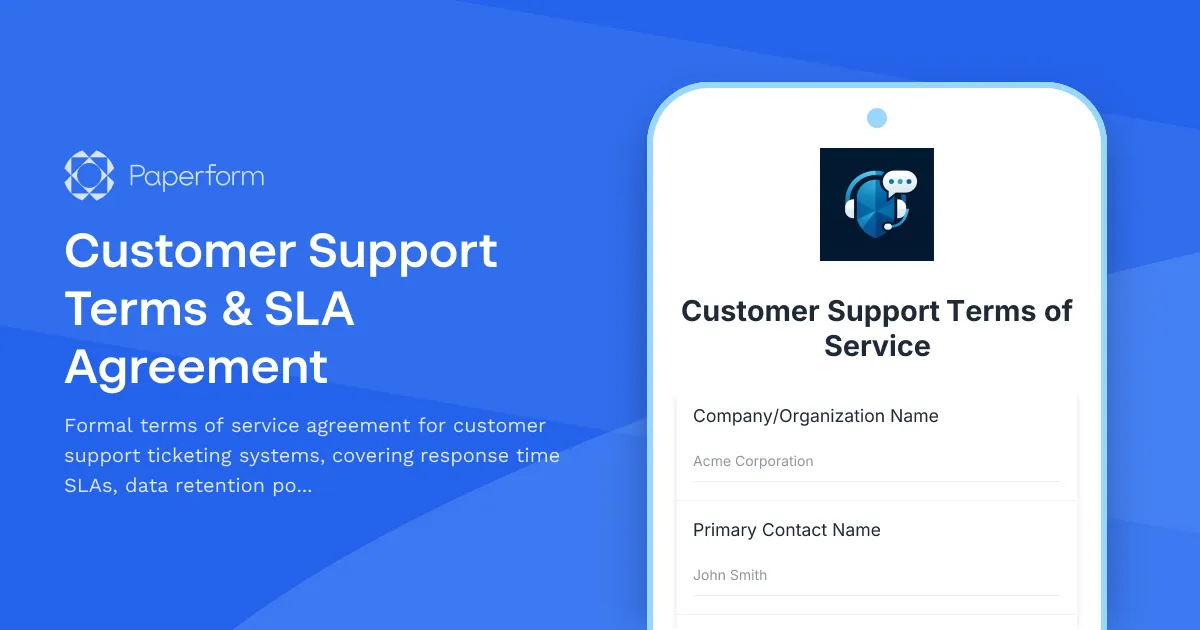 Customer Support Terms & SLA Agreement