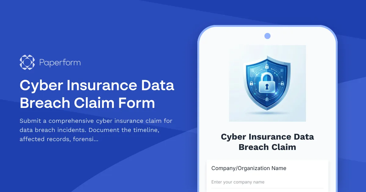 Cyber Insurance Data Breach Claim Form