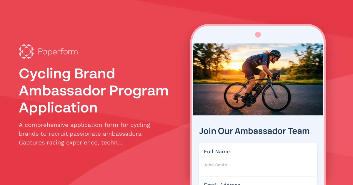 Cycling Brand Ambassador Program Application
