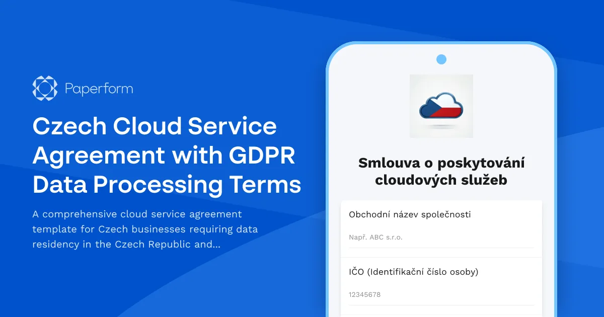 Czech Cloud Service Agreement with GDPR Data Processing Terms