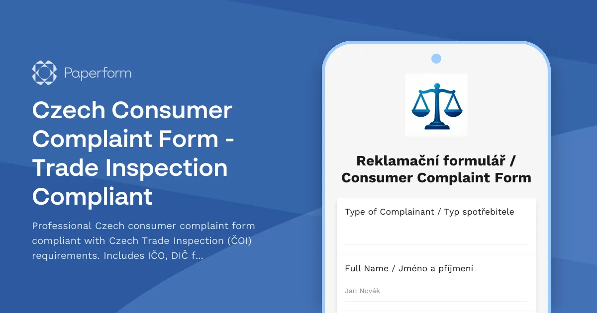 Czech Consumer Complaint Form - Trade Inspection Compliant