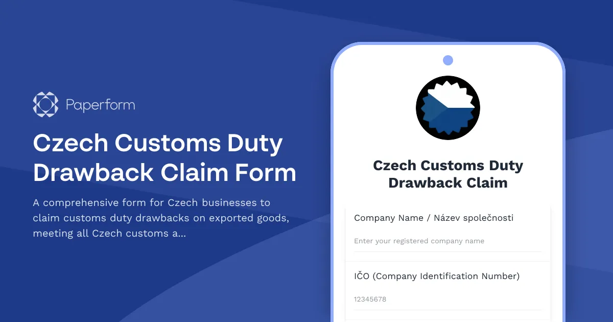 Czech Customs Duty Drawback Claim Form