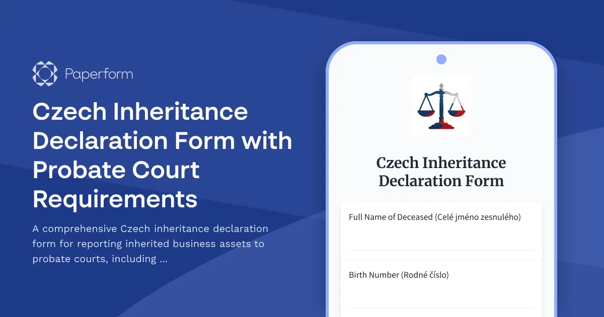 Czech Inheritance Declaration Form with Probate Court Requirements