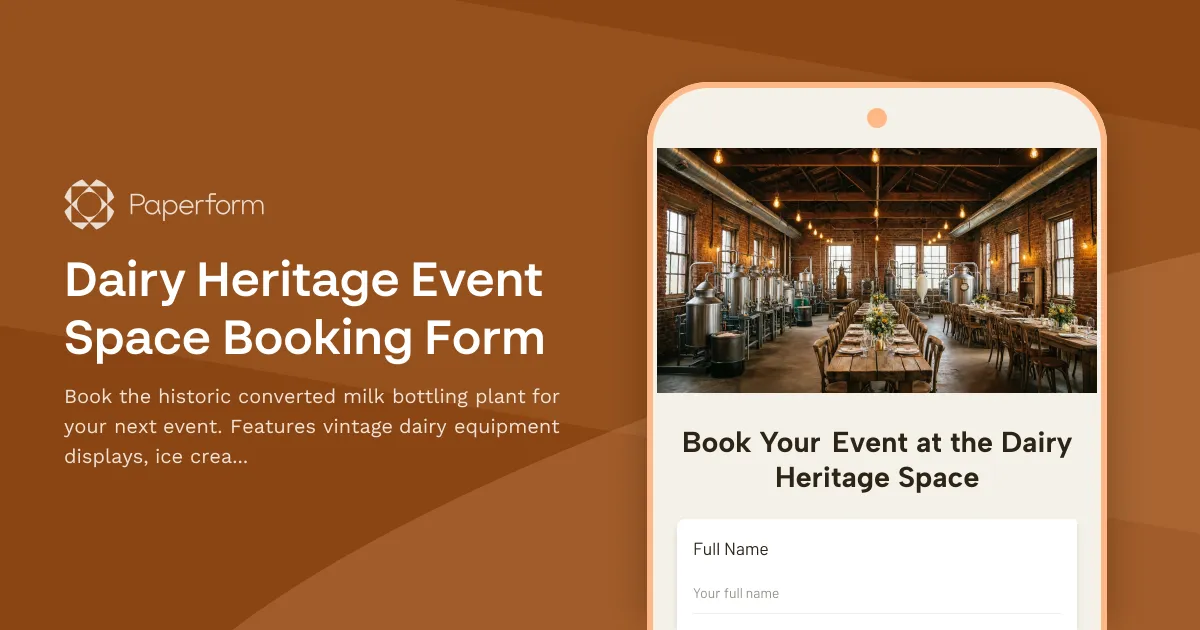 Dairy Heritage Event Space Booking Form