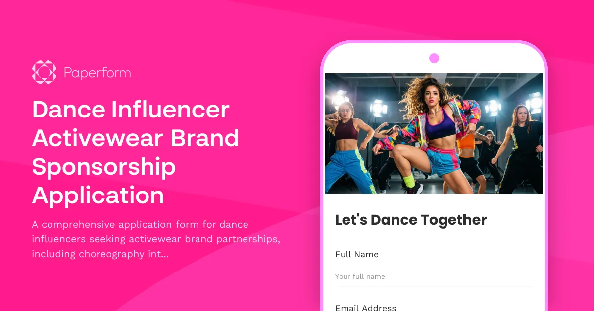 Dance Influencer Activewear Brand Sponsorship Application