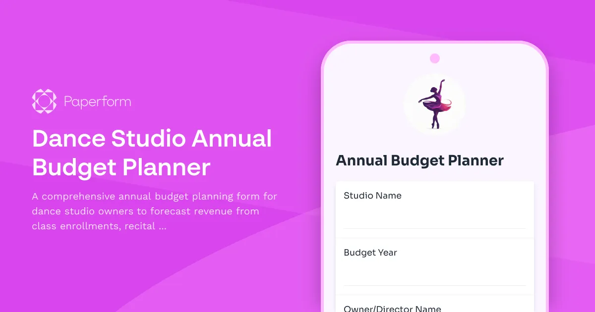 Dance Studio Annual Budget Planner