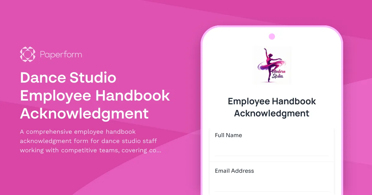 Dance Studio Employee Handbook Acknowledgment