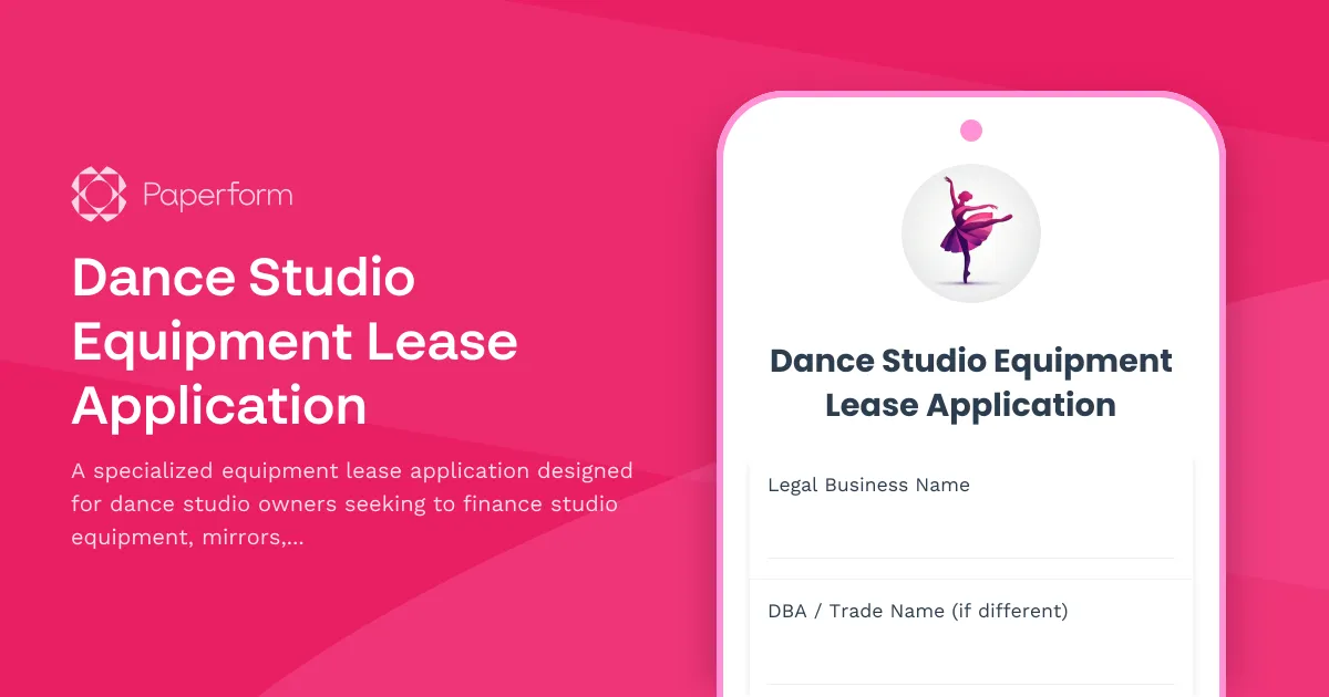 Dance Studio Equipment Lease Application