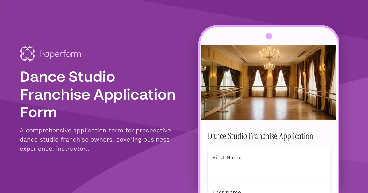 Dance Studio Franchise Application Form