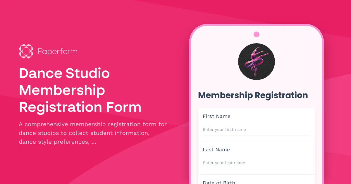 Dance Studio Membership Registration Form