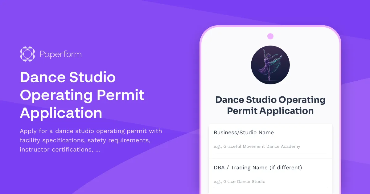 Dance Studio Operating Permit Application